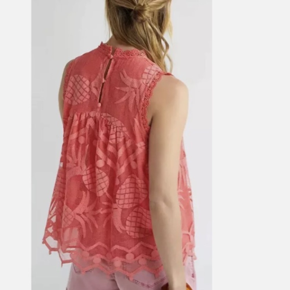 Maeve Coral Pink Sleeveless Lace Blouse - Picture 2 of 11